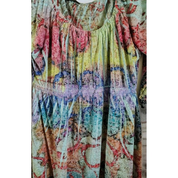 Mally & Millie USA Dress Size M 3/4 Sleeves Multi Color Elastic Waist - Picture 2 of 11